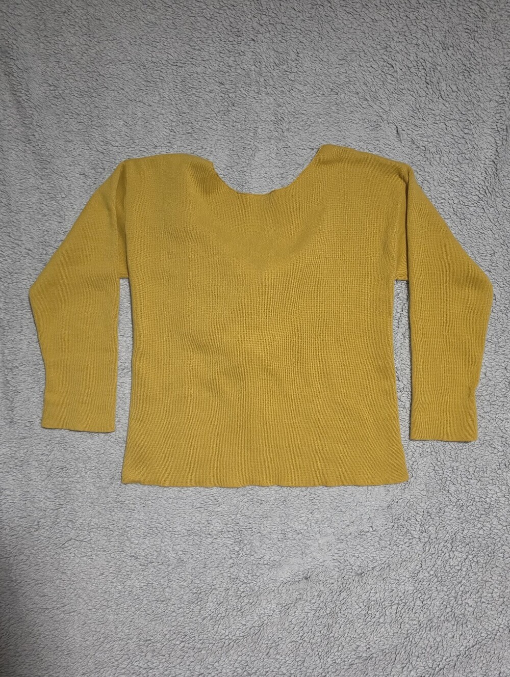 Poof! Mustard Yellow Knit Top 60% Cotton, 40% Polyester. Open On Back Size L.